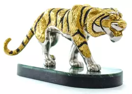 Статуэтка тигр "Шерхан" на подставке, малахит