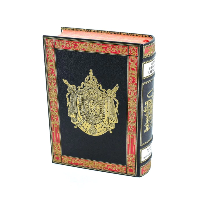 The leather-bound book "The History of the Emperor Napoleon"