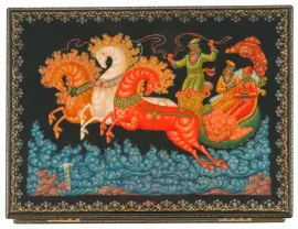 Шкатулка для бумаг "Тройка" Костюк, Палех Шкатулка для бумаг "Тройка" Костюк, Палех