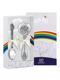 Серебряный набор для малышей DODO "Ангел": ложка и погремушка, на 1 персону