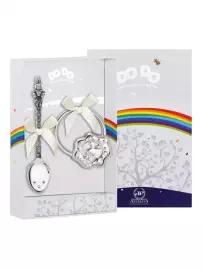 Серебряный набор для малышей DODO "Зайка": ложка и погремушка, на 1 персону