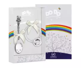 Серебряный набор для малышей DODO "Мишка с бантом": ложка и погремушка, на 1 персону