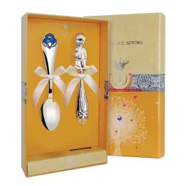 Серебряный набор для малышей КД "Принц": ложка и погремушка, на 1 персону