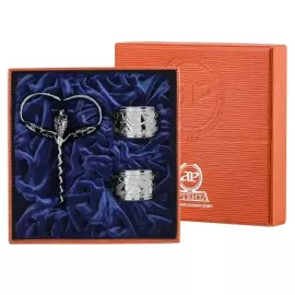 Серебряный винный набор "Виноград". кольцо для салфеток, штопор