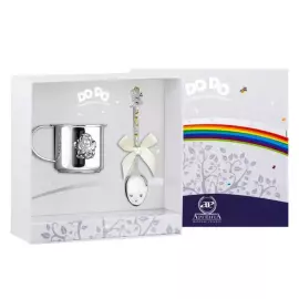 Серебряный детский набор "Ангел": кружка и ложка с позолотой, на 1 персону