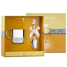 Серебряный детский набор "Медведь": кружка и ложка