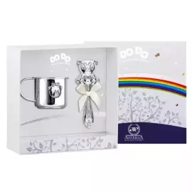 Серебряный детский набор "Мишка-Малышка": кружка и погремушка "Медвежонок" на 1 персону