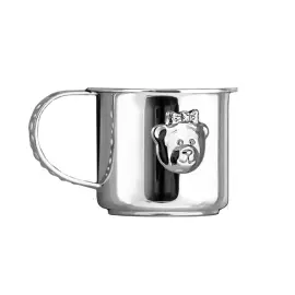 Серебряный детский набор "Мишка-Малышка": кружка и погремушка "Медвежонок" на 1 персону