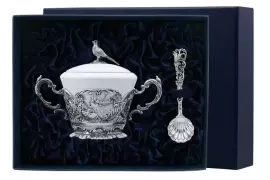 Серебряный набор "Королевская охота": сахарница и совок для сахара