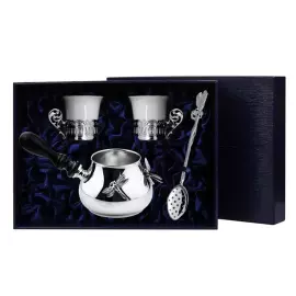 Серебряный набор для кофе "Богема": ситечко, турка, чашки