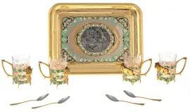 Чайный набор "Кабаны" на 4 персоны, с эмалью, Златоуст Чайный набор "Кабаны" на 4 персоны, с эмалью, Златоуст