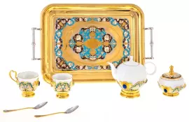 Чайный сервиз "Беседа" на 2 персоны, с лазуритом, Златоуст
