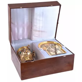 Чайный набор с самоваром "Русское застолье" на 4 персоны, с малахитом, Златоуст