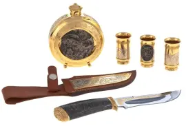 Набор охотничий "Медведь" с ножом, на 3 персоны, Златоуст Набор охотничий "Медведь" с ножом, на 3 персоны, Златоуст