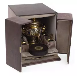 Чайный набор с самоваром "Русское застолье" на 6 персон, с лазуритом, Златоуст