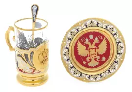 Чайный набор "Герб" на 4 персоны с эмалями, Златоуст