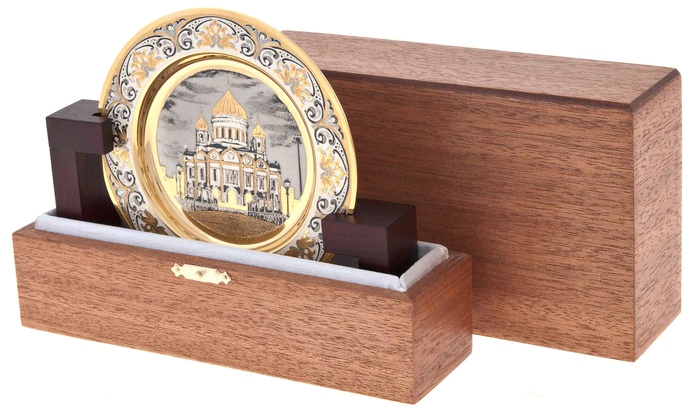 Saucer "Cathedral of Christ the Savior" with blackening, Zlatoust