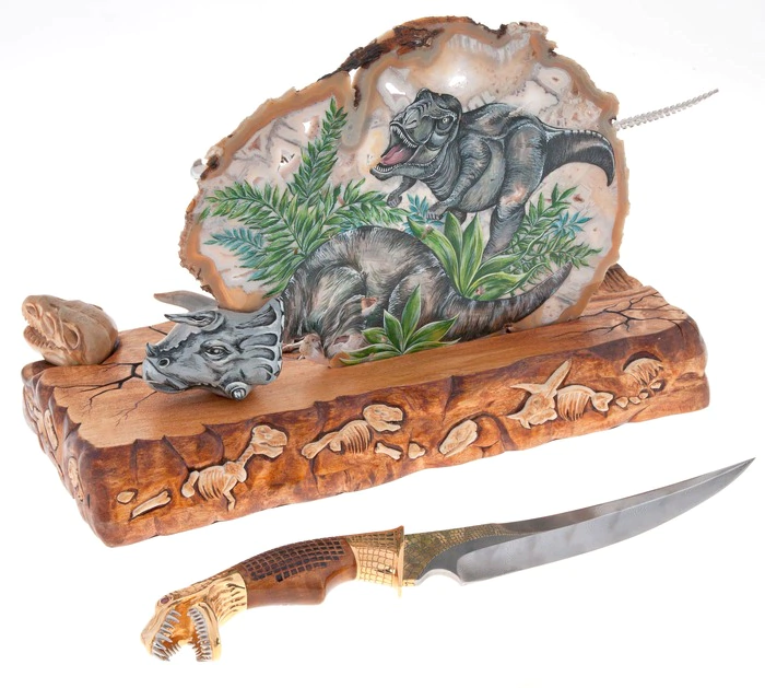 Knife with stand "The end of the age of dinosaurs" Zlatoust