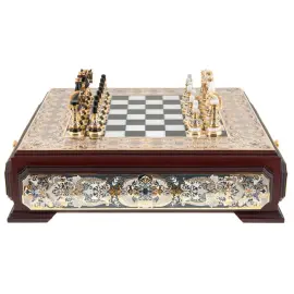 Шахматы из массива дуба, долерита и кахолонга "Украшенные" Златоуст Шахматы из массива дуба, долерита и кахолонга "Украшенные" Златоуст