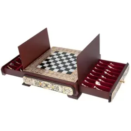 Шахматы из массива дуба, долерита и кахолонга "Украшенные" Златоуст Шахматы из массива дуба, долерита и кахолонга "Украшенные" Златоуст