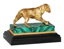 Bronze statuette "Dog" on a malachite stand