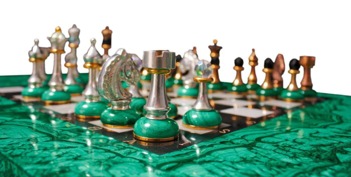 Chess table made of malachite "Knight's move"