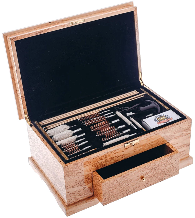 A set for cleaning weapons "Fight of tigers and a bear" (a casket made of Karelian birch)