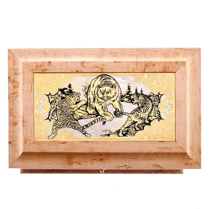 A set for cleaning weapons "Fight of tigers and a bear" (a casket made of Karelian birch)