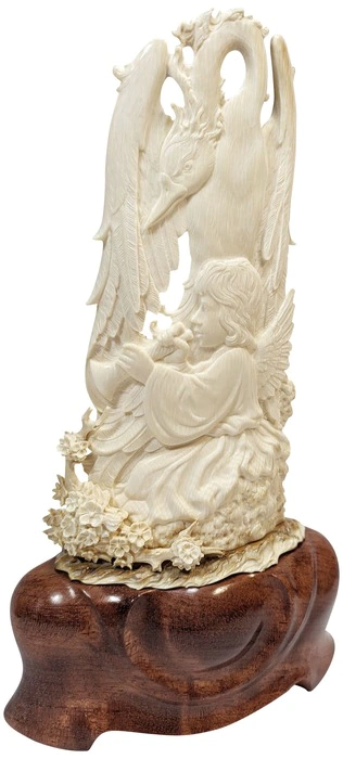 The composition of the mammoth tusk "Angels and the bird of Happiness"