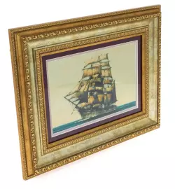 Картина на сусальном золоте "Морской пейзаж" красный бархат