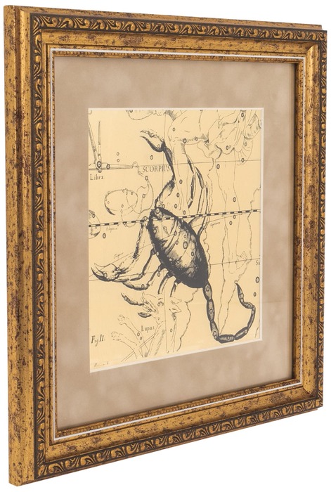 Painting on gold leaf "Zodiac sign Scorpio" Beige velvet