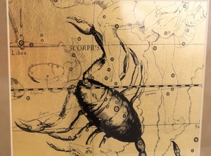 Painting on gold leaf "Zodiac sign Scorpio" Beige velvet