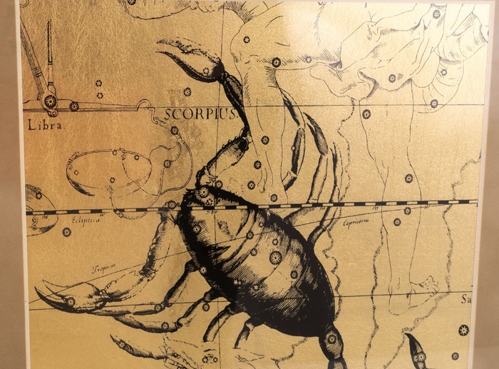 Painting on gold leaf "Zodiac sign Scorpio" Beige velvet