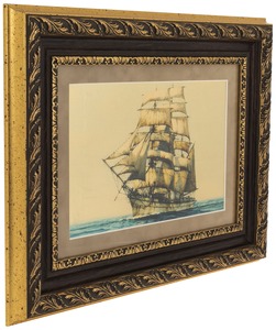 Painting on gold leaf "Seascape" red velvet
