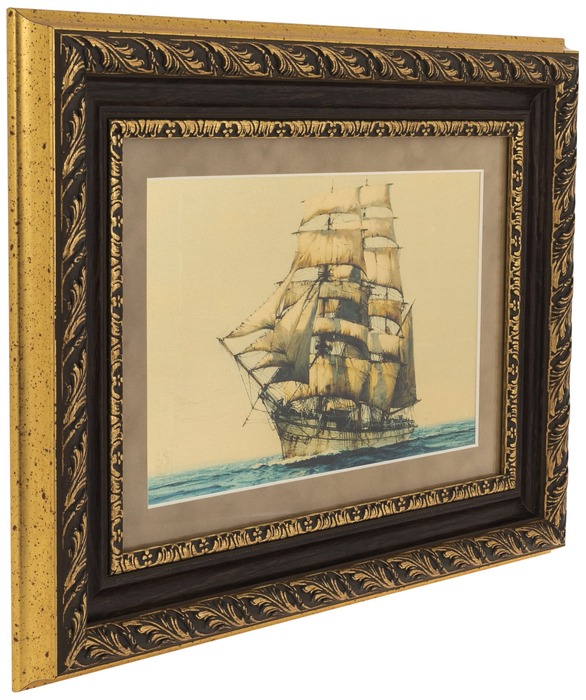 Painting on gold leaf "Seascape" red velvet