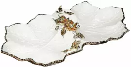 Менажница "Лист" белая с золотым декором