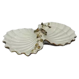 Менажница "Раковина" белая с декором золотого цвета