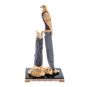 Composition with a knife "Falcon" (Damascus, beech, dolerite)