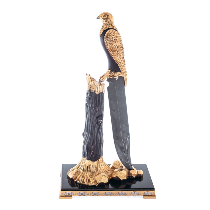 Composition with a knife "Falcon" (Damascus, beech, dolerite)