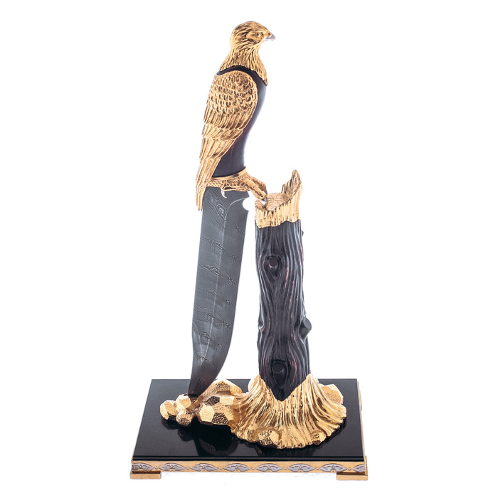 Composition with a knife "Falcon" (Damascus, beech, dolerite)