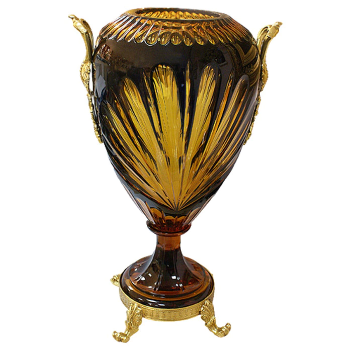 Vase (amber with blue, on a gold stand)