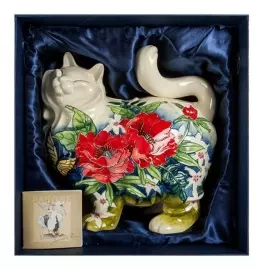 Копилка "Кошка" (с красными цветами)