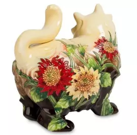 Копилка "Кошка" (коричневая с красными цветами)