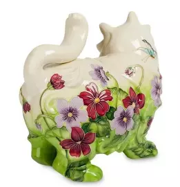 Копилка "Кошка" зеленая с красными цветами