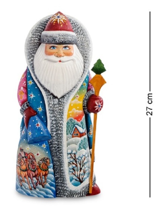 Carved Santa Claus figurine with a bag