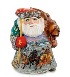Фигурка резная Дед Мороз с медведем