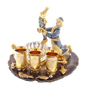 Caviar bowl "Visiting a fairy tale" on agate, 3 glasses, Zlatoust