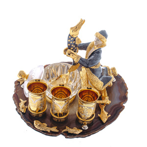 Caviar bowl "Visiting a fairy tale" on agate, 3 glasses, Zlatoust