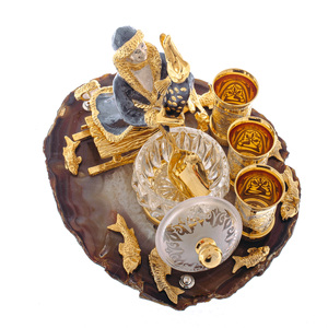Caviar bowl "Visiting a fairy tale" on agate, 3 glasses, Zlatoust