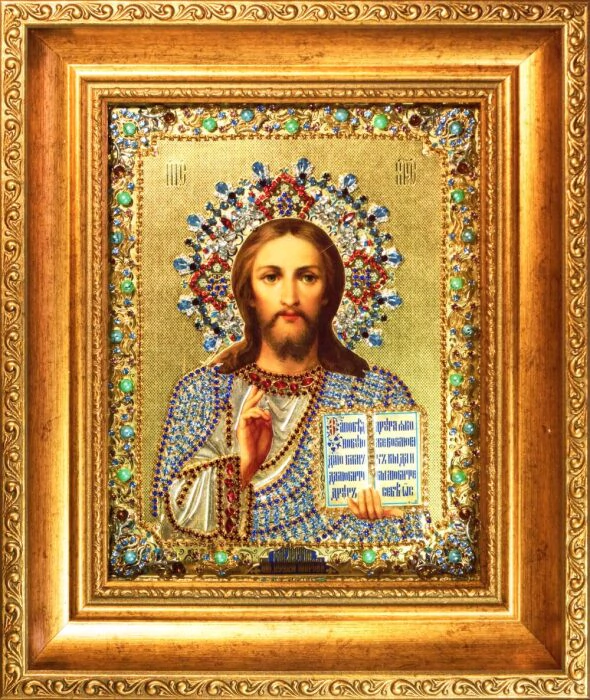 The icon with precious stones "The Lord Almighty" with onyx